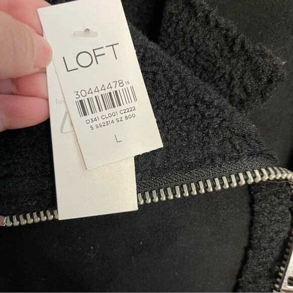 Ann Taylor LOFT Black Faux Suede Aviator Jacket Sz Large NWT - Picture 8 of 11